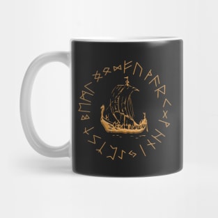 Vikings Longship and Norse Rune Wheel Pirate Viking Boat Mug